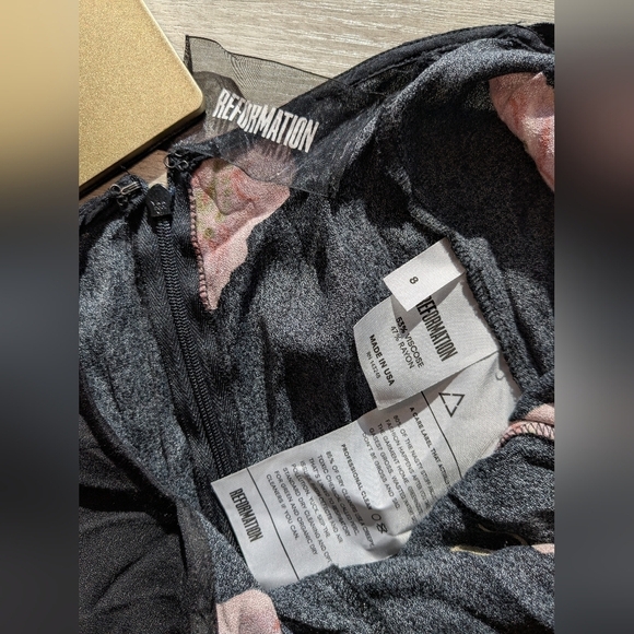 Reformation Black Pink Floral Sleeveless Criss Cross Open Back Slit Myrtle Dress - Picture 10 of 11